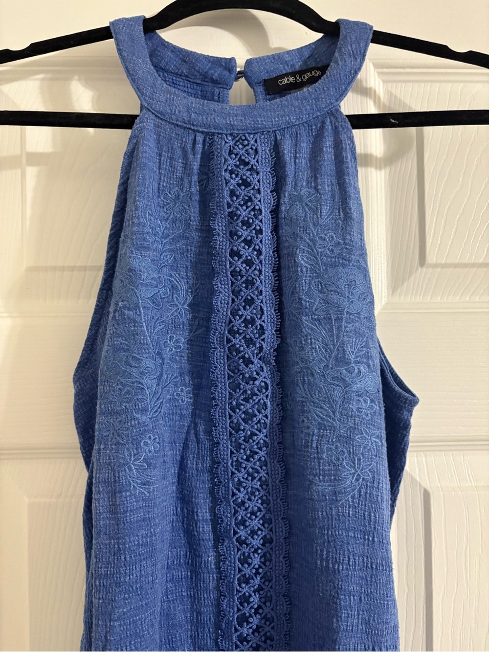 Cable & Gauge Blue Crochet-Trim Halter Tank - Picture 2 of 5